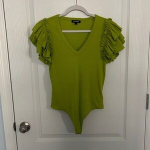 Express Lime Ruffle Sleeve Bodysuit